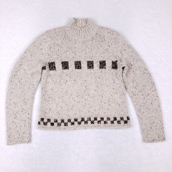 Vintage 2004 Christopher & Banks Mock Neck Sweater Medium Beige Geometric Knit - Picture 1 of 8